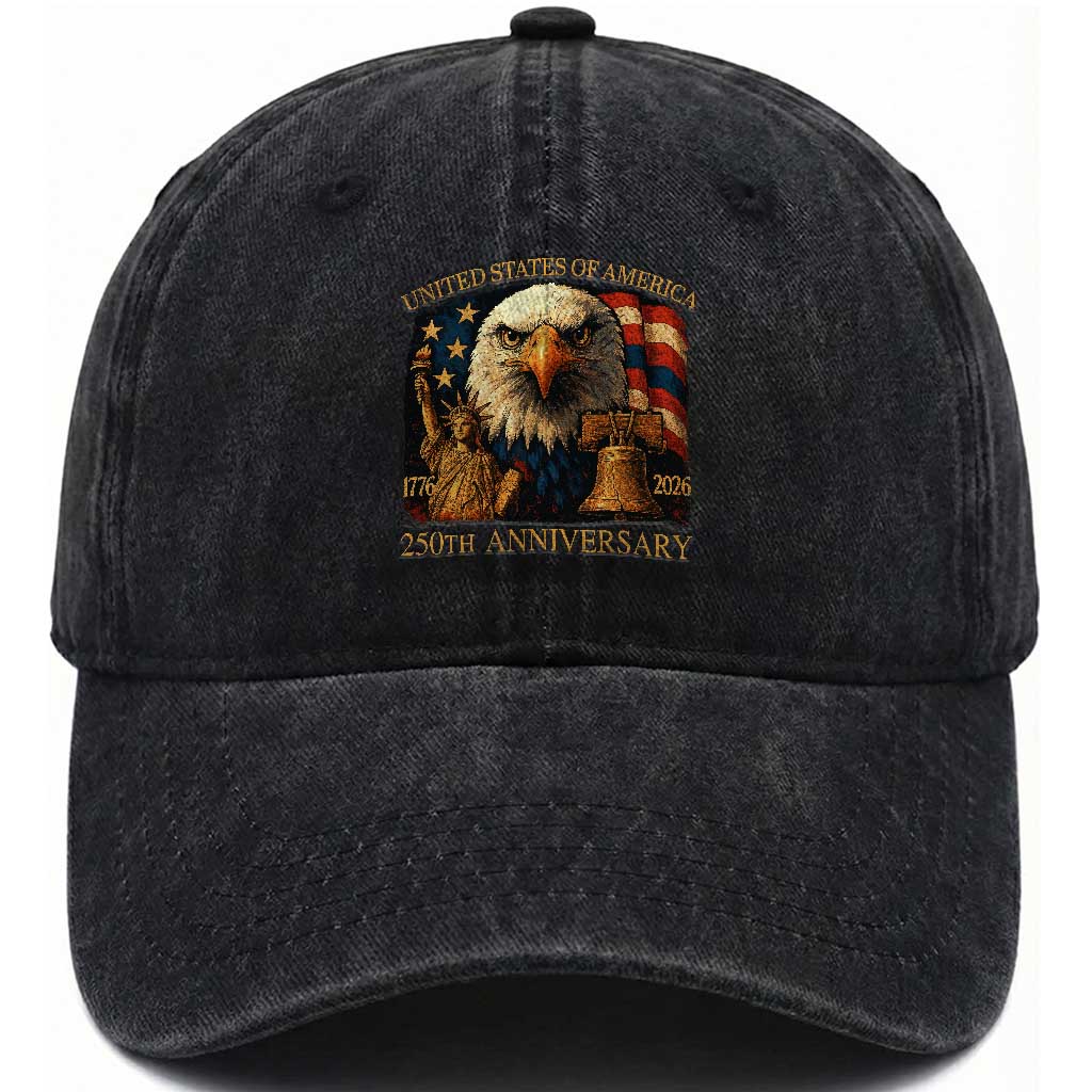 US 250th Anniversary Washed Cotton Baseball Cap Retro Bald Eagle American Flag Patriotic Veterans