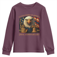 US 250th Anniversary Youth Sweatshirt Retro Bald Eagle American Flag Patriotic Veterans - Wonder Print Shop