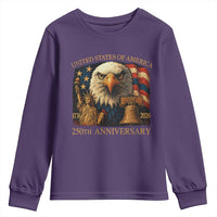 US 250th Anniversary Youth Sweatshirt Retro Bald Eagle American Flag Patriotic Veterans - Wonder Print Shop