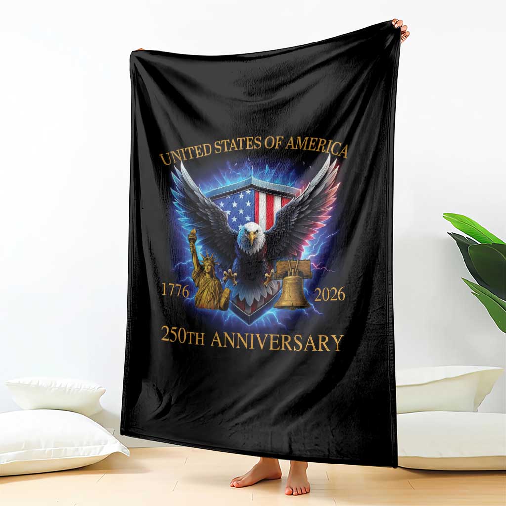 250 Years America Flag Throw Blanket Eagle 250th Anniversary USA Patriotic 1776 2026 - Wonder Print Shop