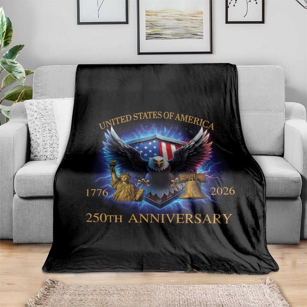 250 Years America Flag Throw Blanket Eagle 250th Anniversary USA Patriotic 1776 2026 - Wonder Print Shop