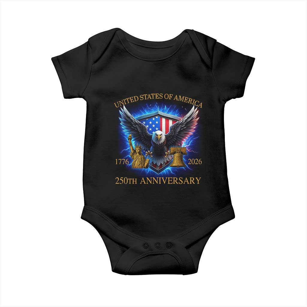250 Years America Flag Baby Onesie Eagle 250th Anniversary USA Patriotic 1776 2026 - Wonder Print Shop