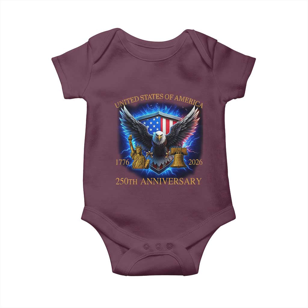 250 Years America Flag Baby Onesie Eagle 250th Anniversary USA Patriotic 1776 2026 - Wonder Print Shop