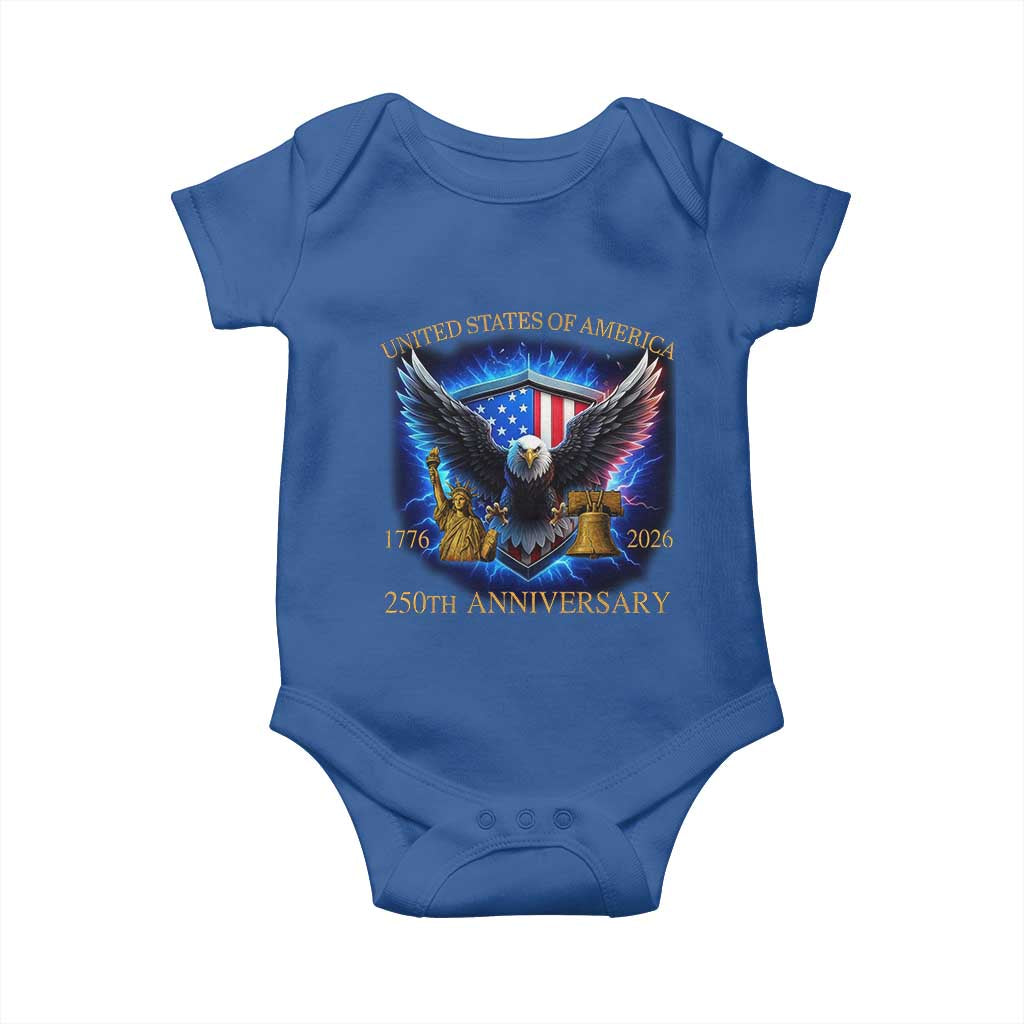250 Years America Flag Baby Onesie Eagle 250th Anniversary USA Patriotic 1776 2026 - Wonder Print Shop