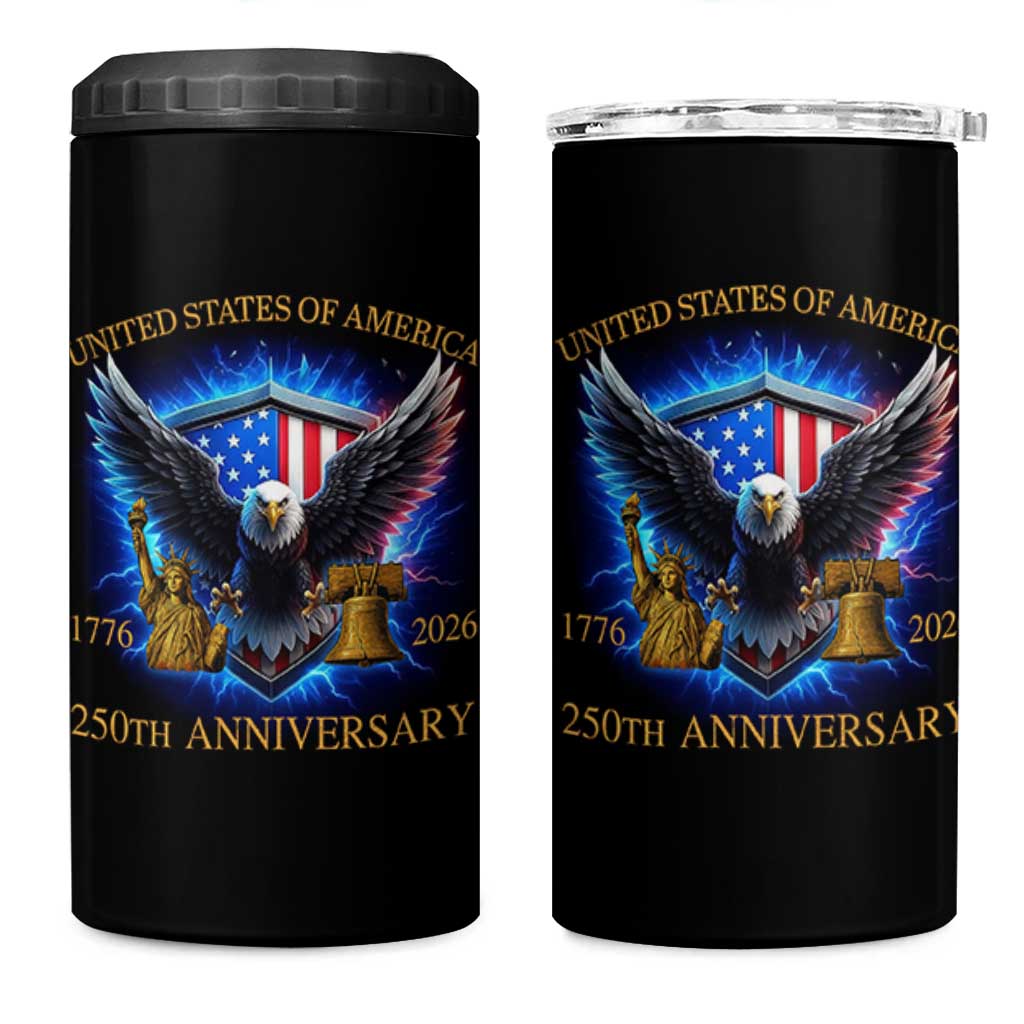250 Years America Flag 4 in 1 Can Cooler Tumbler Eagle 250th Anniversary USA Patriotic 1776 2026 - Wonder Print Shop