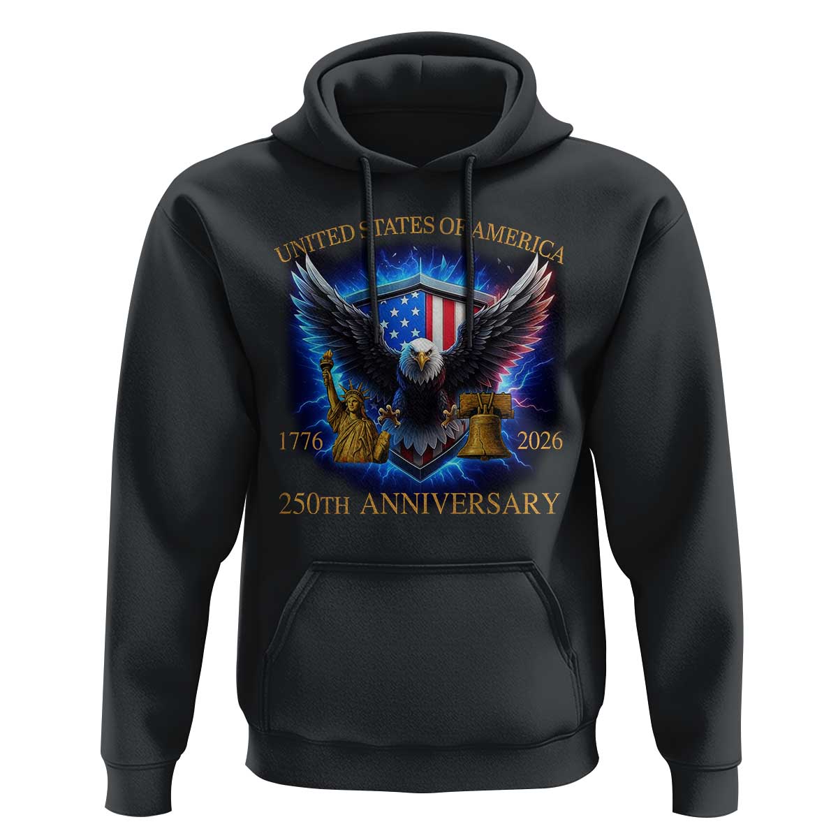 250 Years America Flag Hoodie Eagle 250th Anniversary USA Patriotic 1776 2026 - Wonder Print Shop