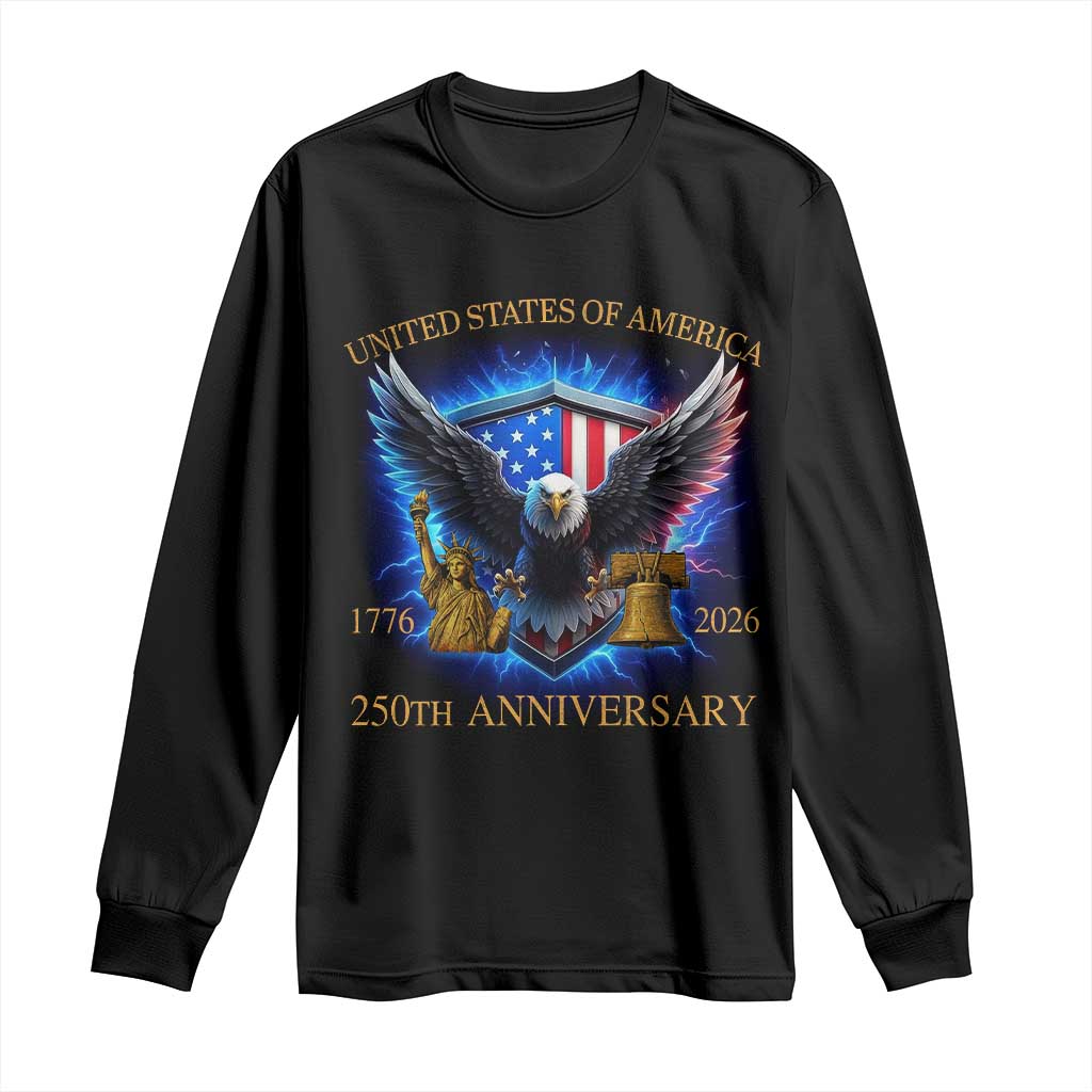 250 Years America Flag Long Sleeve Shirt Eagle 250th Anniversary USA Patriotic 1776 2026 - Wonder Print Shop