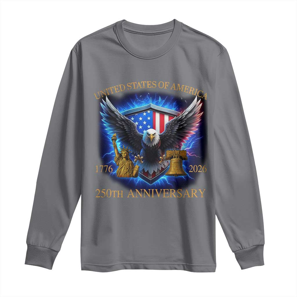 250 Years America Flag Long Sleeve Shirt Eagle 250th Anniversary USA Patriotic 1776 2026 - Wonder Print Shop