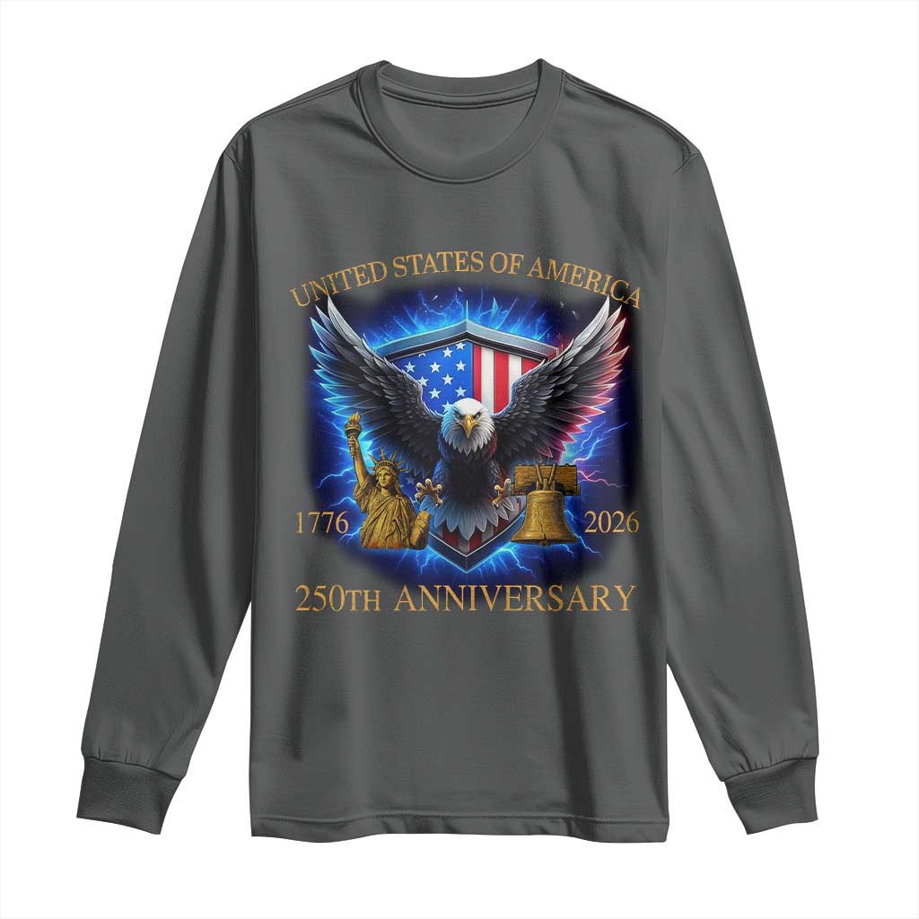 250 Years America Flag Long Sleeve Shirt Eagle 250th Anniversary USA Patriotic 1776 2026 - Wonder Print Shop