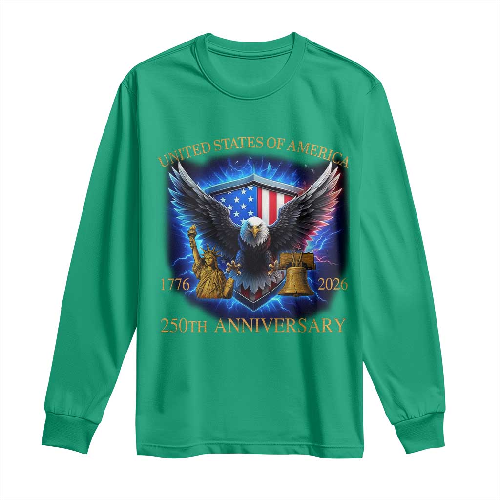 250 Years America Flag Long Sleeve Shirt Eagle 250th Anniversary USA Patriotic 1776 2026 - Wonder Print Shop