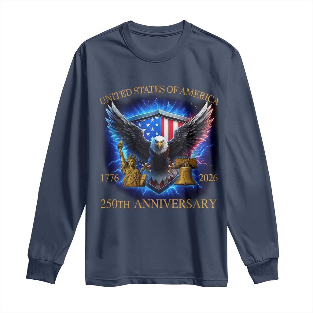 250 Years America Flag Long Sleeve Shirt Eagle 250th Anniversary USA Patriotic 1776 2026 - Wonder Print Shop