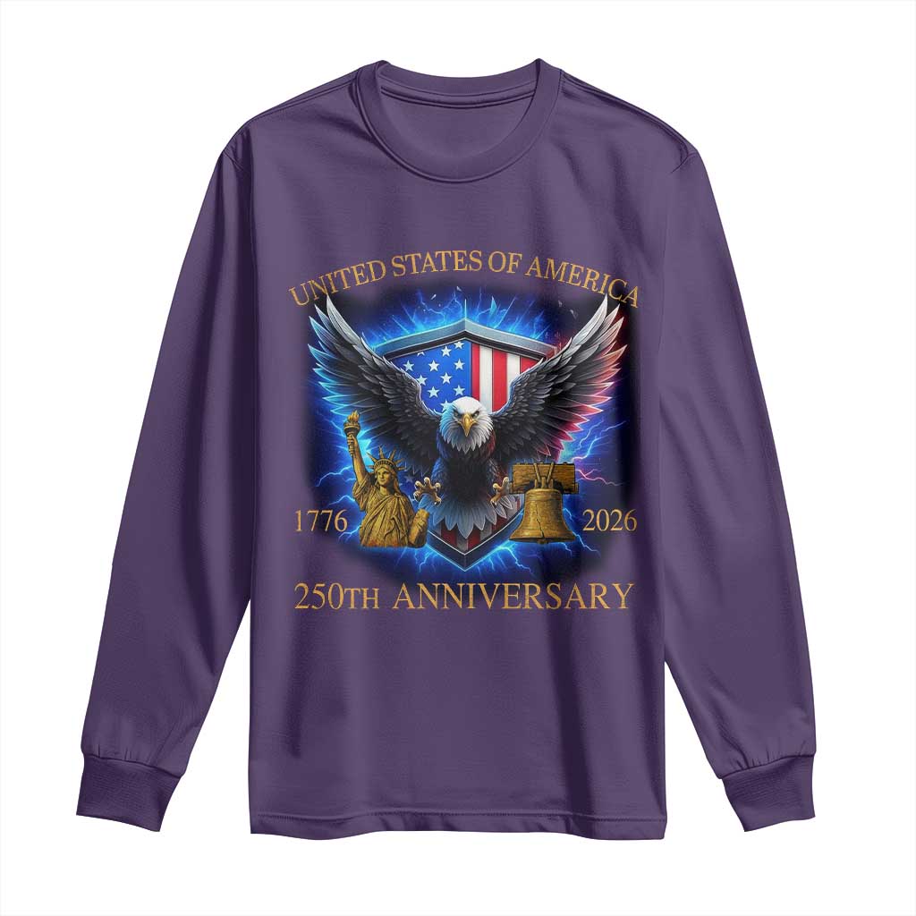 250 Years America Flag Long Sleeve Shirt Eagle 250th Anniversary USA Patriotic 1776 2026 - Wonder Print Shop