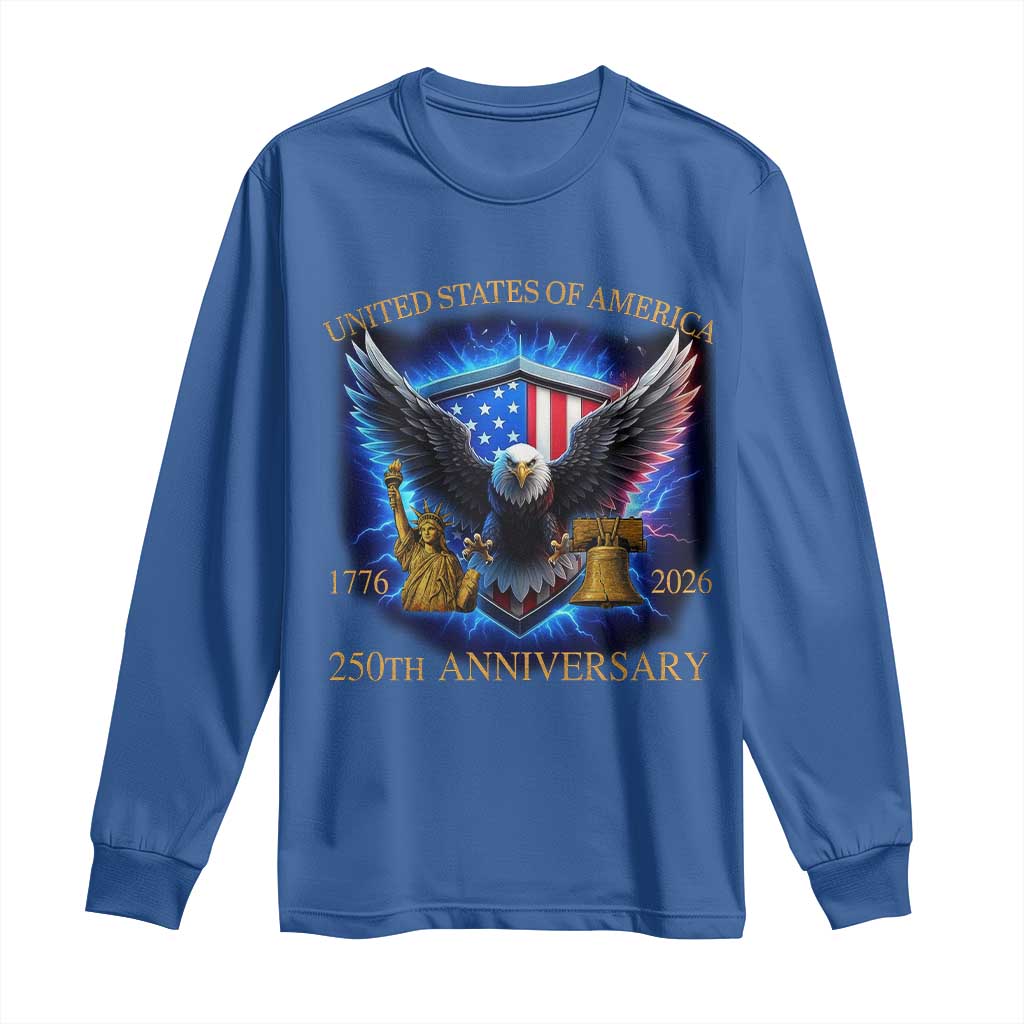 250 Years America Flag Long Sleeve Shirt Eagle 250th Anniversary USA Patriotic 1776 2026 - Wonder Print Shop