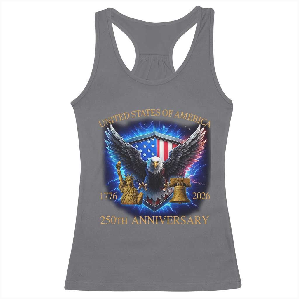 250 Years America Flag Racerback Tank Top Eagle 250th Anniversary USA Patriotic 1776 2026 - Wonder Print Shop