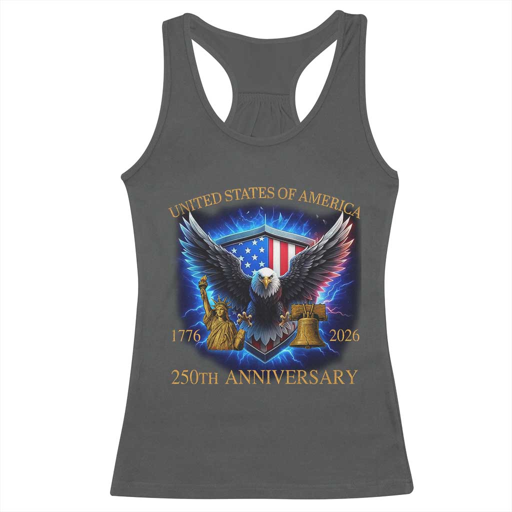 250 Years America Flag Racerback Tank Top Eagle 250th Anniversary USA Patriotic 1776 2026 - Wonder Print Shop