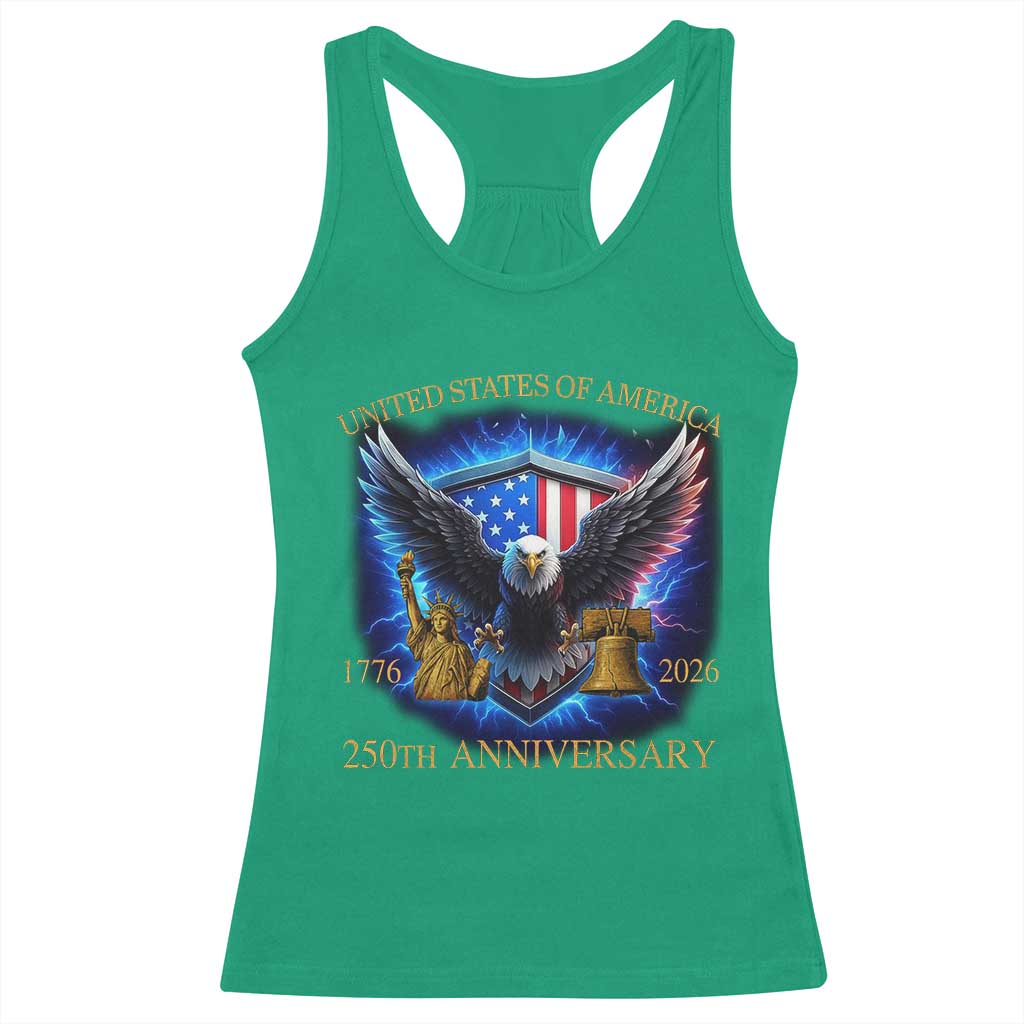 250 Years America Flag Racerback Tank Top Eagle 250th Anniversary USA Patriotic 1776 2026 - Wonder Print Shop