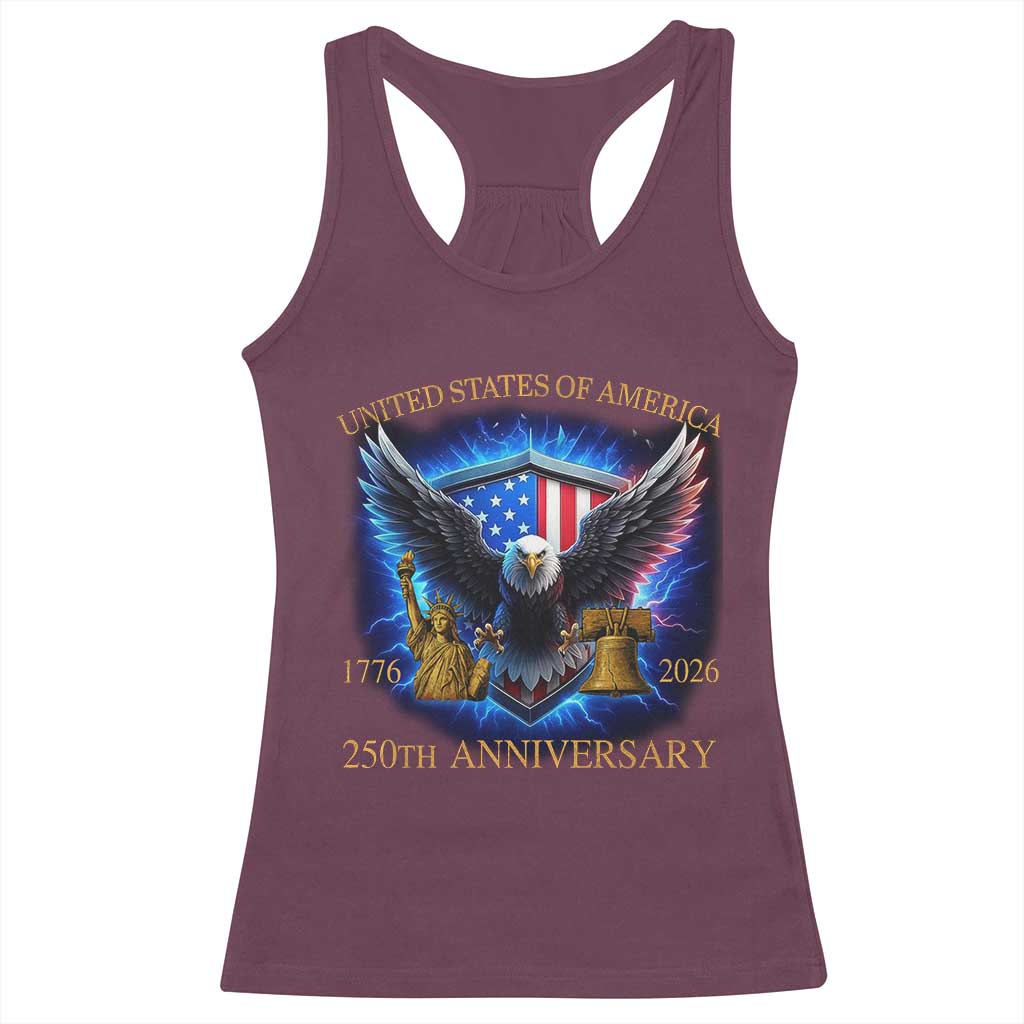 250 Years America Flag Racerback Tank Top Eagle 250th Anniversary USA Patriotic 1776 2026 - Wonder Print Shop