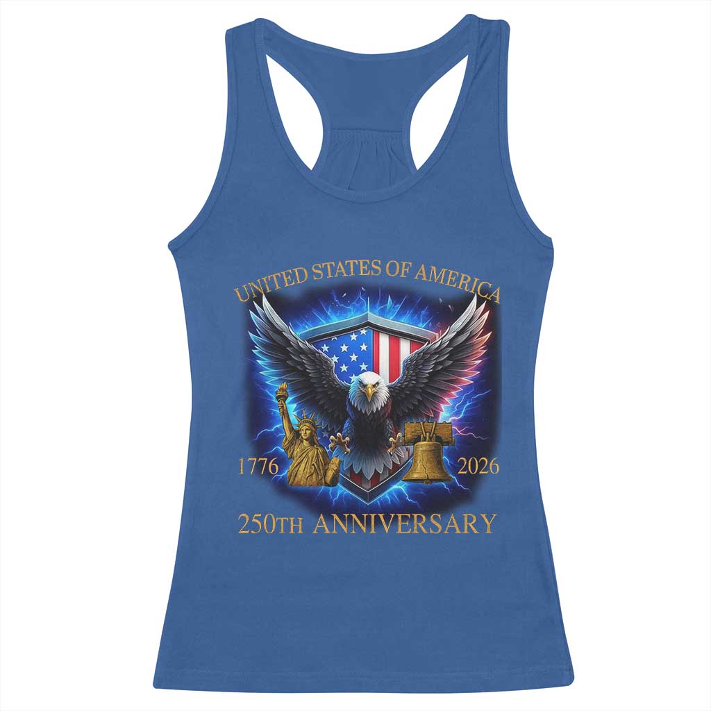 250 Years America Flag Racerback Tank Top Eagle 250th Anniversary USA Patriotic 1776 2026 - Wonder Print Shop