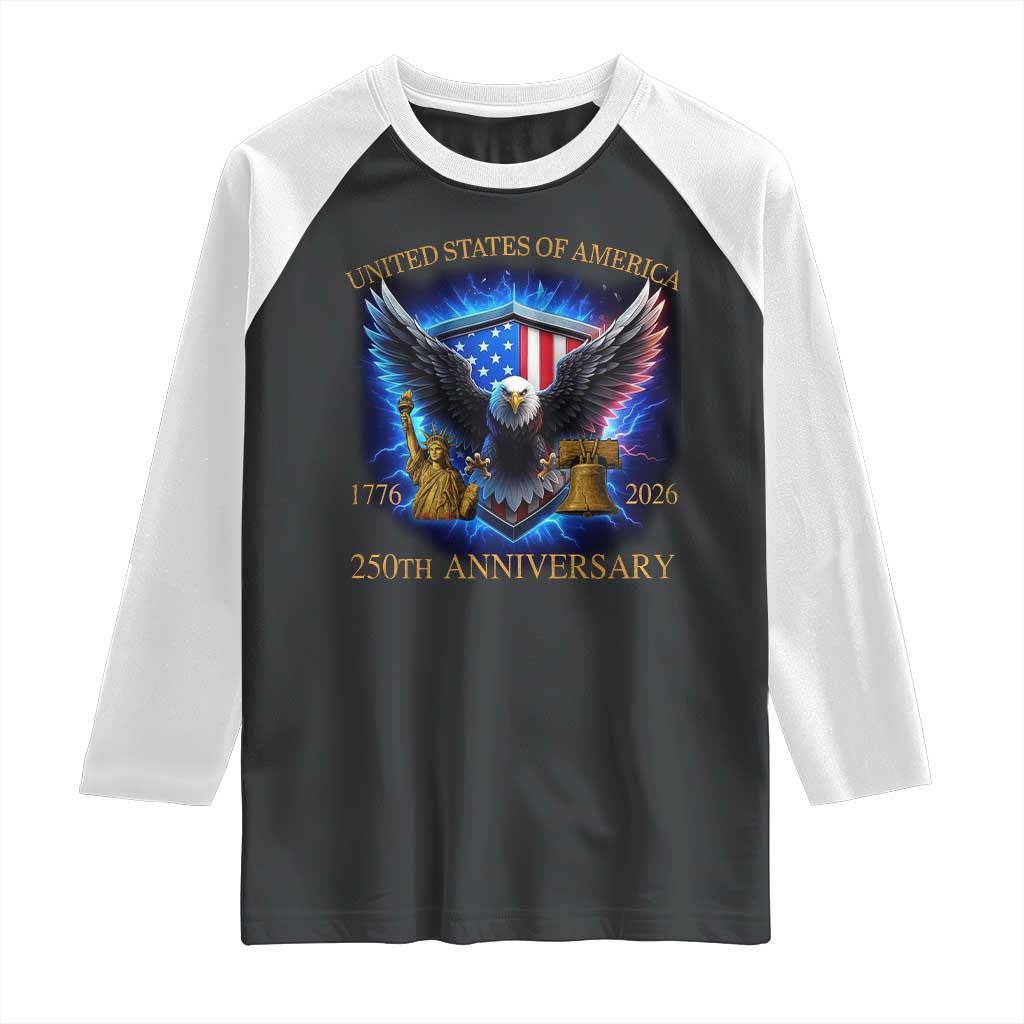 250 Years America Flag Raglan Shirt Eagle 250th Anniversary USA Patriotic 1776 2026 - Wonder Print Shop
