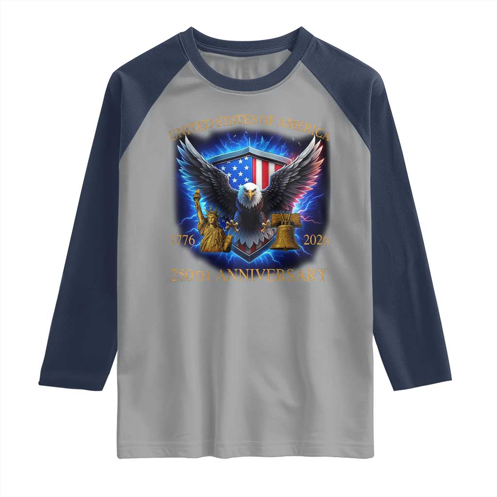 250 Years America Flag Raglan Shirt Eagle 250th Anniversary USA Patriotic 1776 2026 - Wonder Print Shop