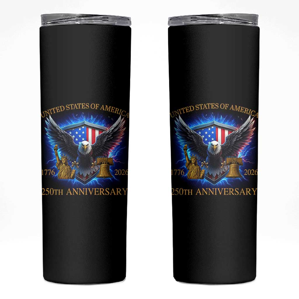 250 Years America Flag Skinny Tumbler Eagle 250th Anniversary USA Patriotic 1776 2026 - Wonder Print Shop