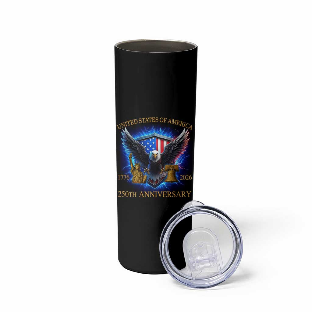 250 Years America Flag Skinny Tumbler Eagle 250th Anniversary USA Patriotic 1776 2026 - Wonder Print Shop