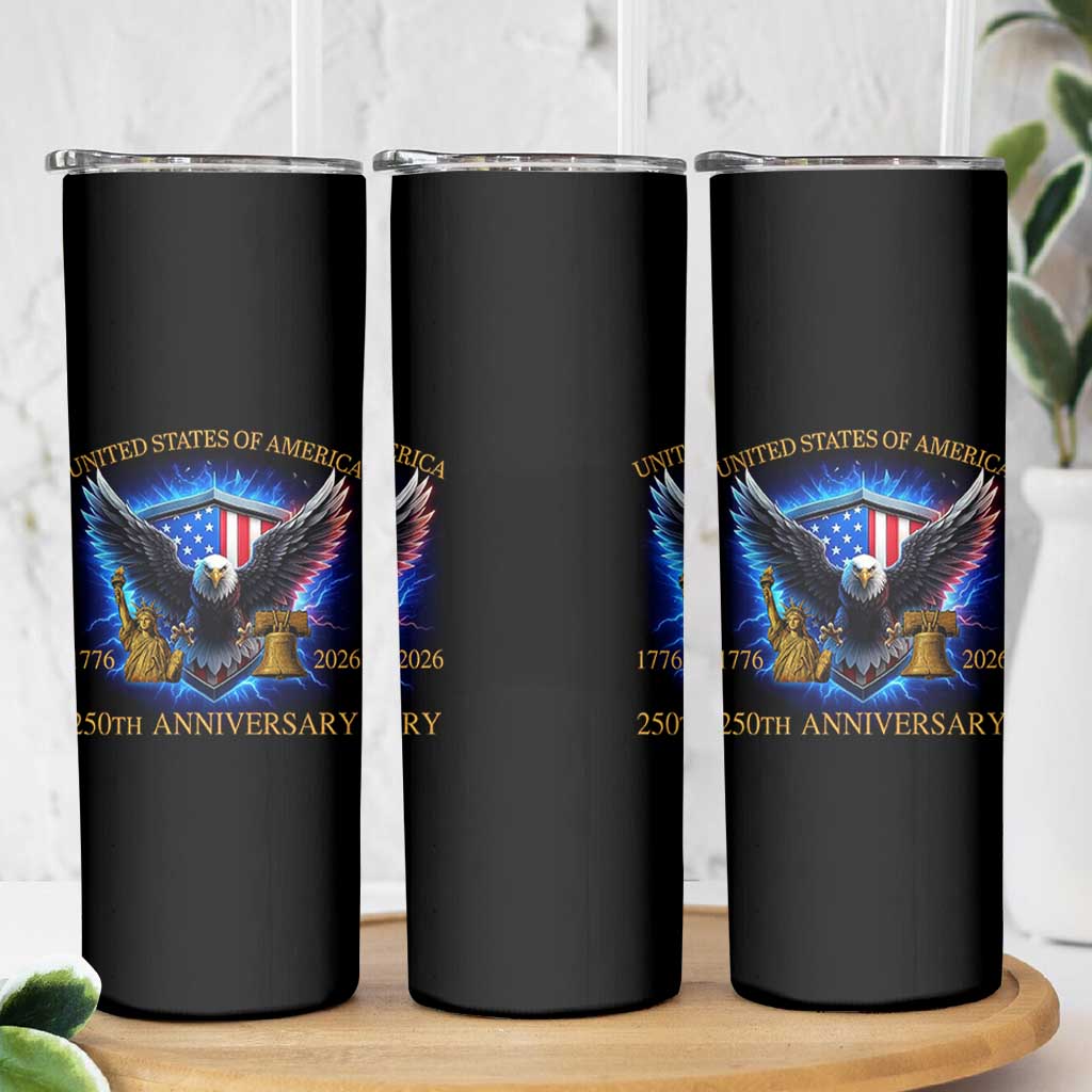 250 Years America Flag Skinny Tumbler Eagle 250th Anniversary USA Patriotic 1776 2026 - Wonder Print Shop