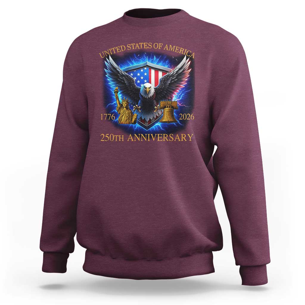 250 Years America Flag Sweatshirt Eagle 250th Anniversary USA Patriotic 1776 2026 - Wonder Print Shop