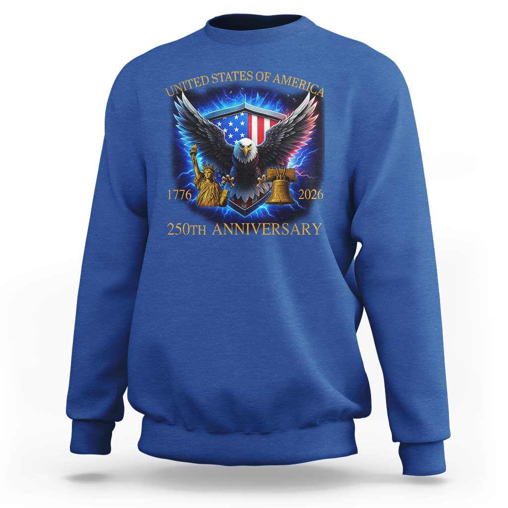 250 Years America Flag Sweatshirt Eagle 250th Anniversary USA Patriotic 1776 2026 - Wonder Print Shop