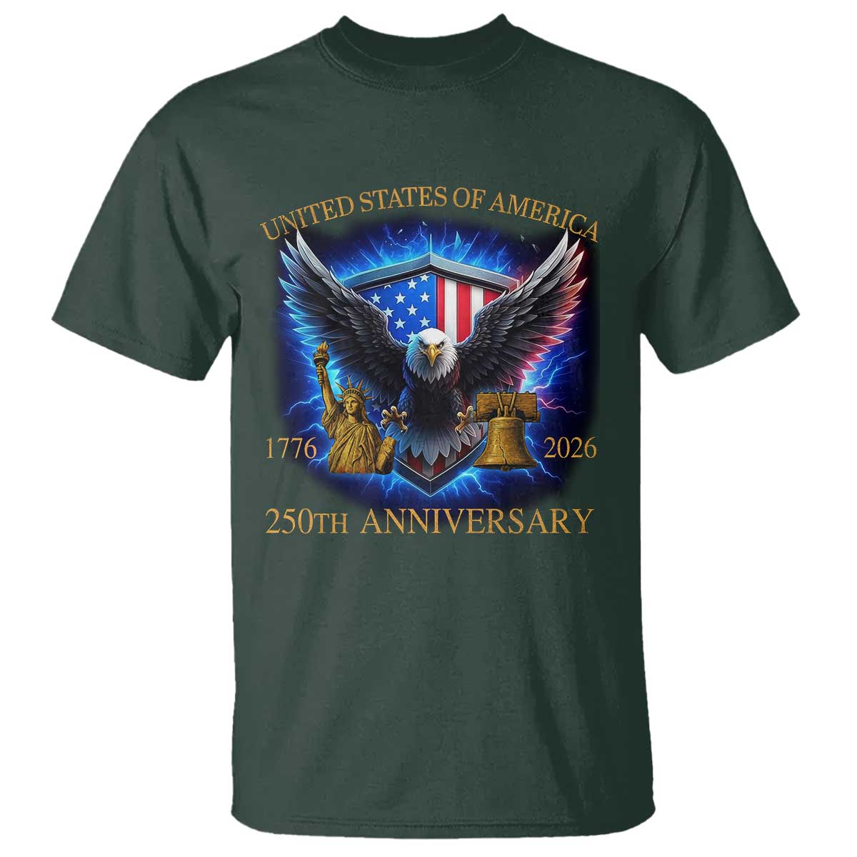 250 Years America Flag T Shirt Eagle 250th Anniversary USA Patriotic 1776 2026 - Wonder Print Shop