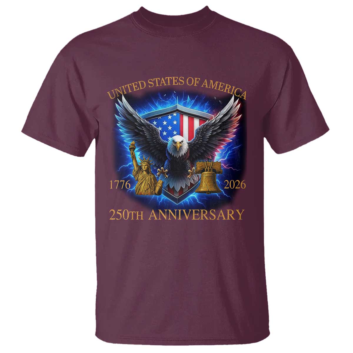 250 Years America Flag T Shirt Eagle 250th Anniversary USA Patriotic 1776 2026 - Wonder Print Shop