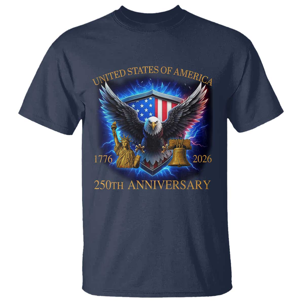250 Years America Flag T Shirt Eagle 250th Anniversary USA Patriotic 1776 2026 - Wonder Print Shop