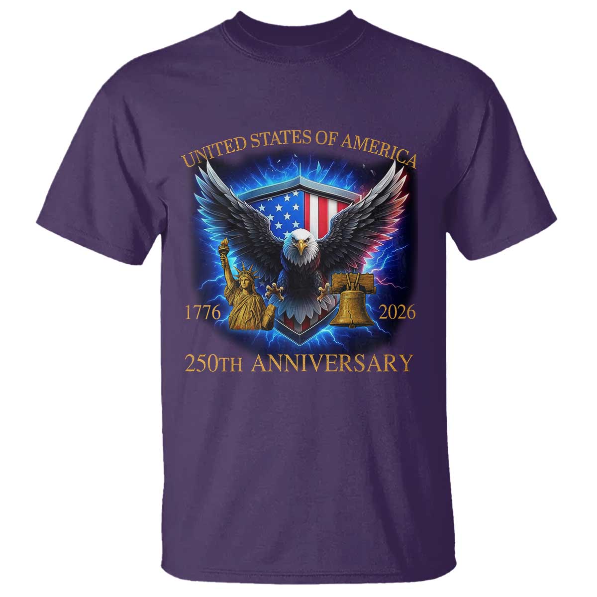 250 Years America Flag T Shirt Eagle 250th Anniversary USA Patriotic 1776 2026 - Wonder Print Shop
