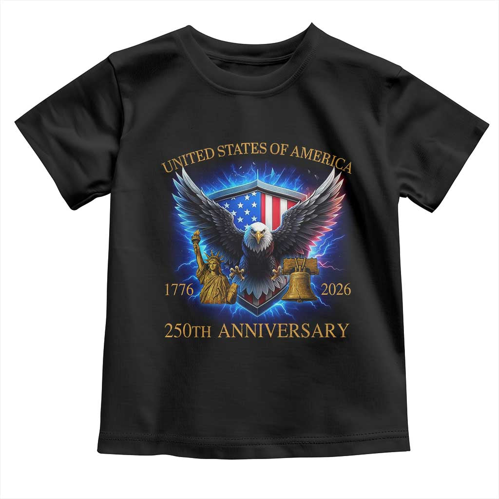 250 Years America Flag Toddler T Shirt Eagle 250th Anniversary USA Patriotic 1776 2026 - Wonder Print Shop