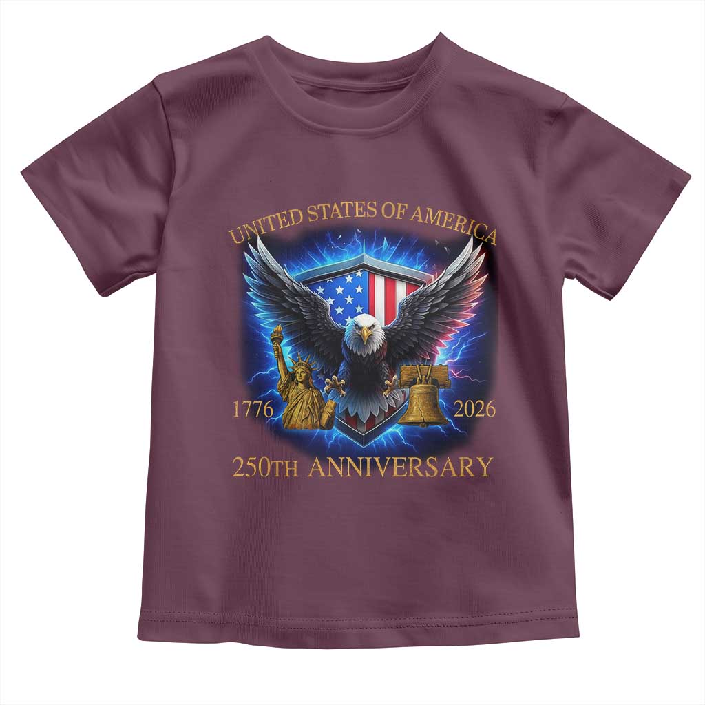 250 Years America Flag Toddler T Shirt Eagle 250th Anniversary USA Patriotic 1776 2026 - Wonder Print Shop