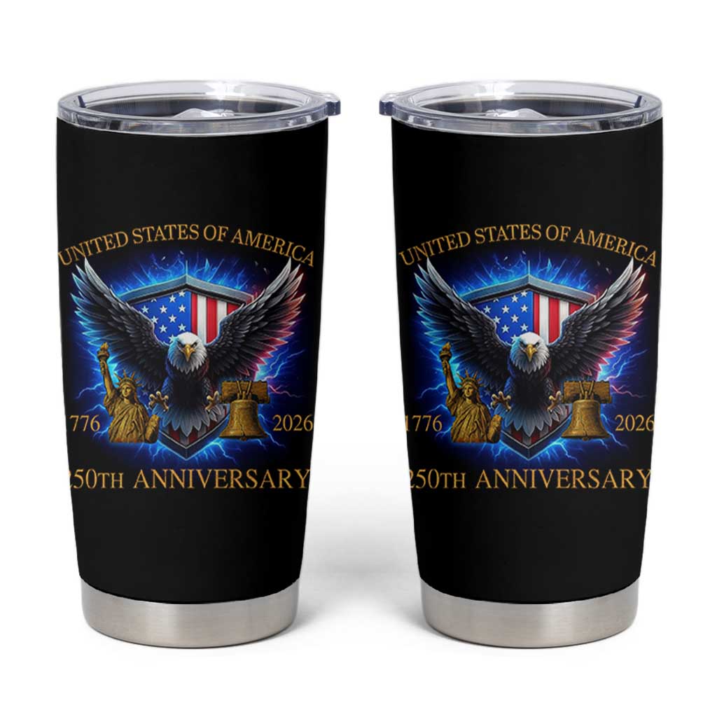 250 Years America Flag Tumbler Cup Eagle 250th Anniversary USA Patriotic 1776 2026 - Wonder Print Shop