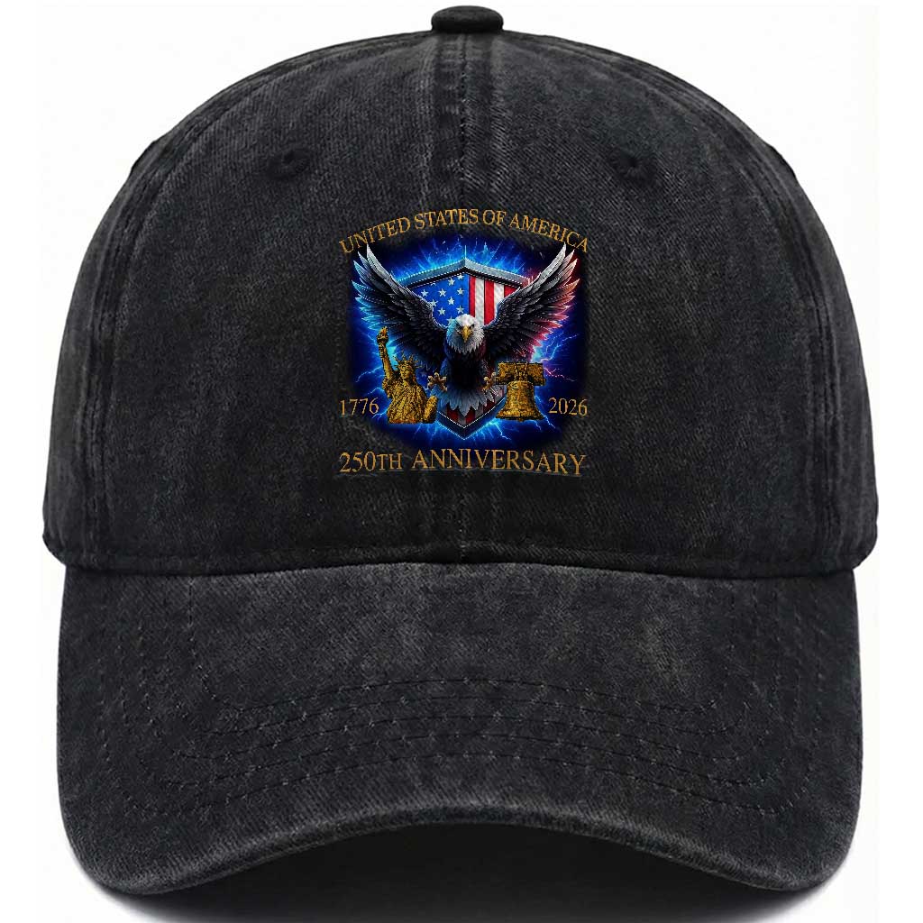 250 Years America Flag Washed Cotton Baseball Cap Eagle 250th Anniversary USA Patriotic 1776 2026