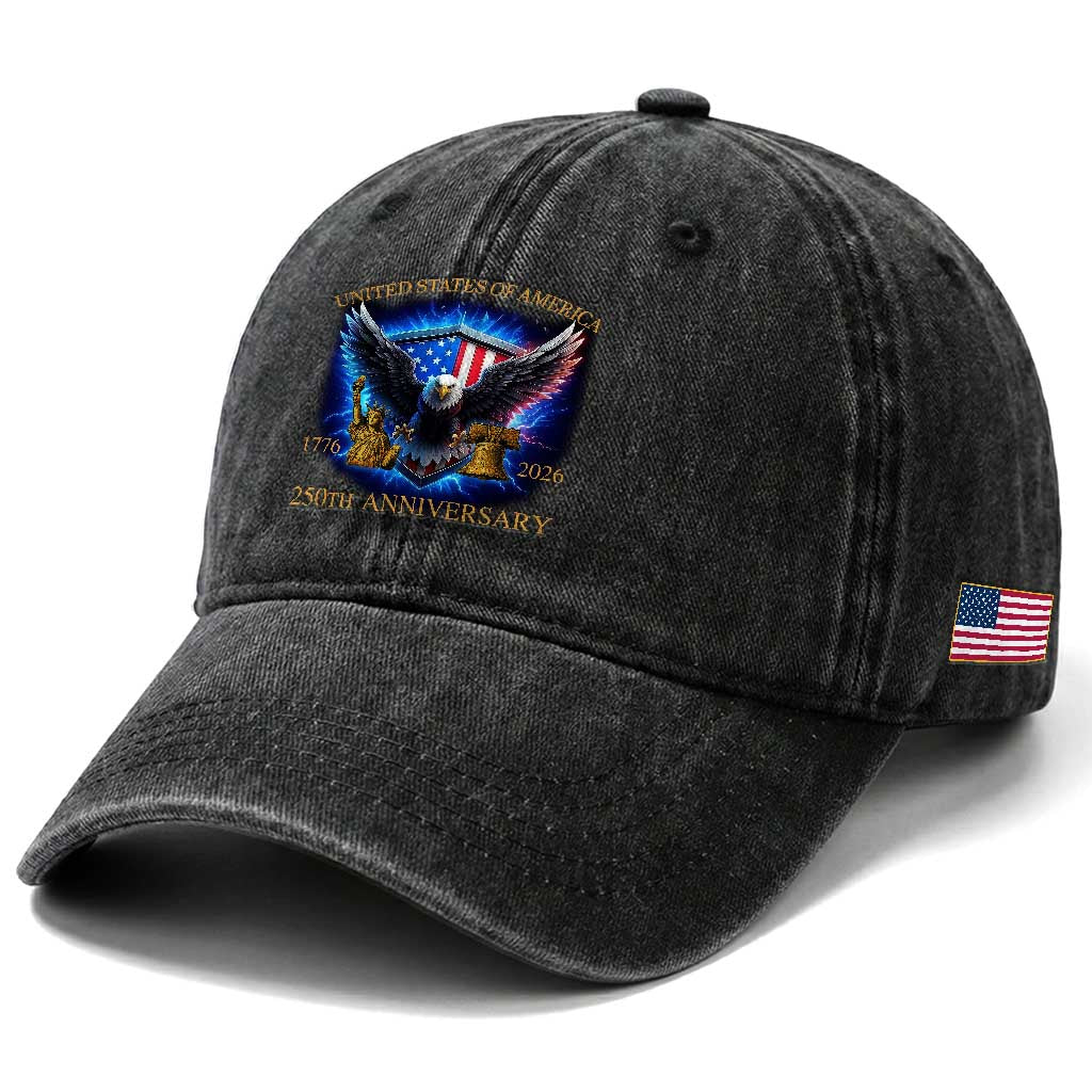 250 Years America Flag Washed Cotton Baseball Cap Eagle 250th Anniversary USA Patriotic 1776 2026