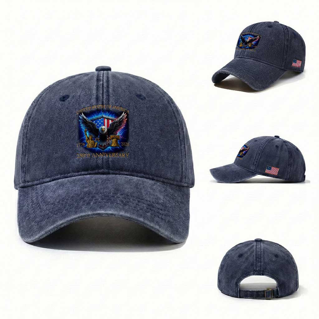 250 Years America Flag Washed Cotton Baseball Cap Eagle 250th Anniversary USA Patriotic 1776 2026
