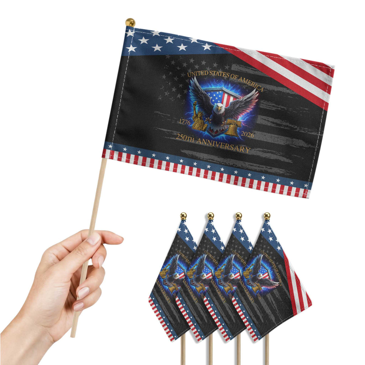 250 Years America Flag Patriotic Handheld Flag Eagle 250th Anniversary USA 1776 2026