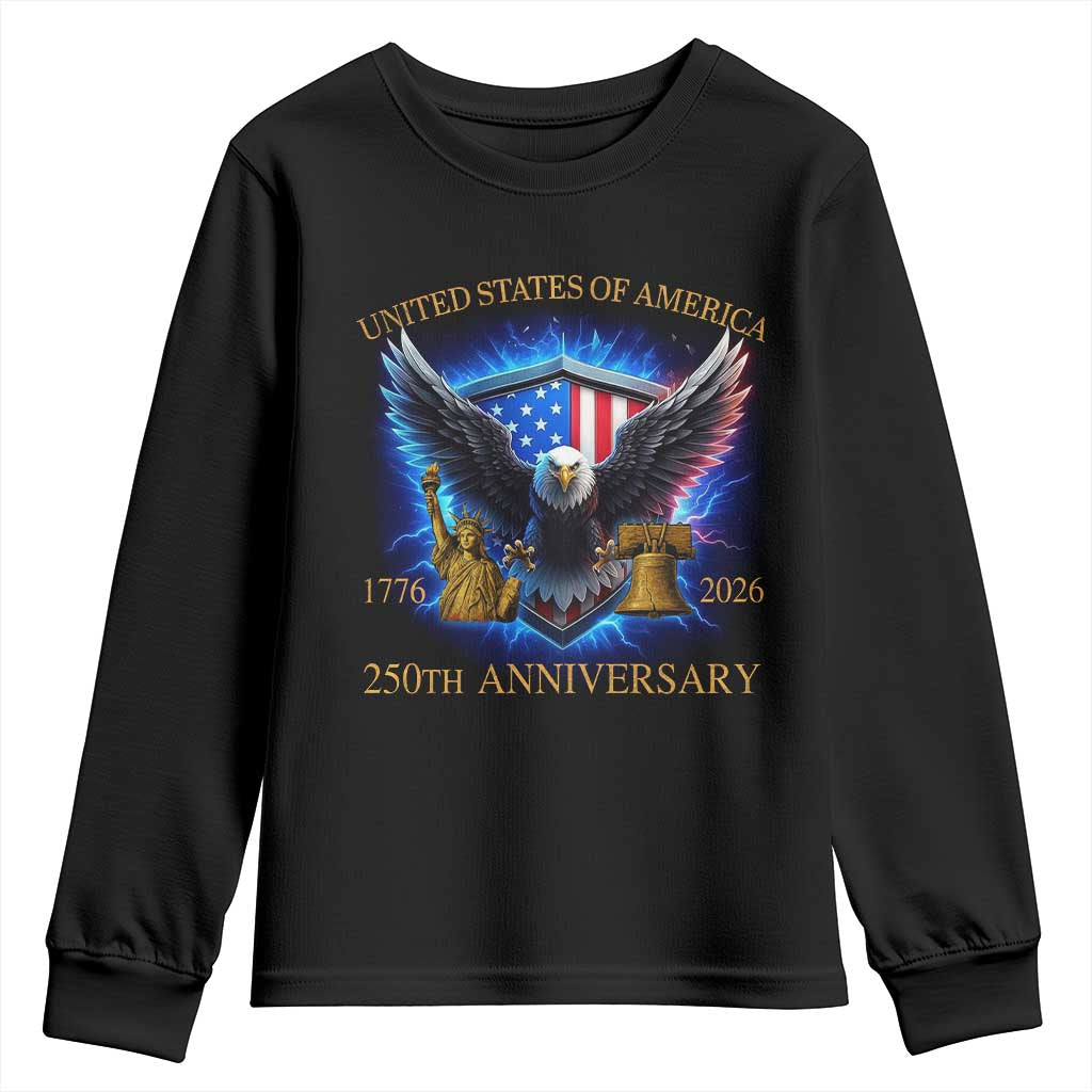 250 Years America Flag Youth Sweatshirt Eagle 250th Anniversary USA Patriotic 1776 2026 - Wonder Print Shop