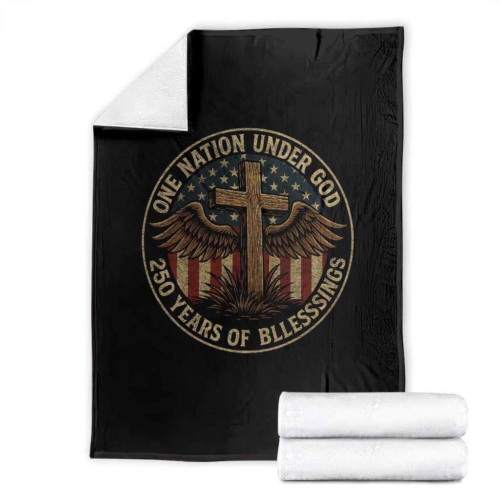 Blessings America 250 Years Throw Blanket One Nation Under God USA 250th Anniversary Patriotic Cross - Wonder Print Shop