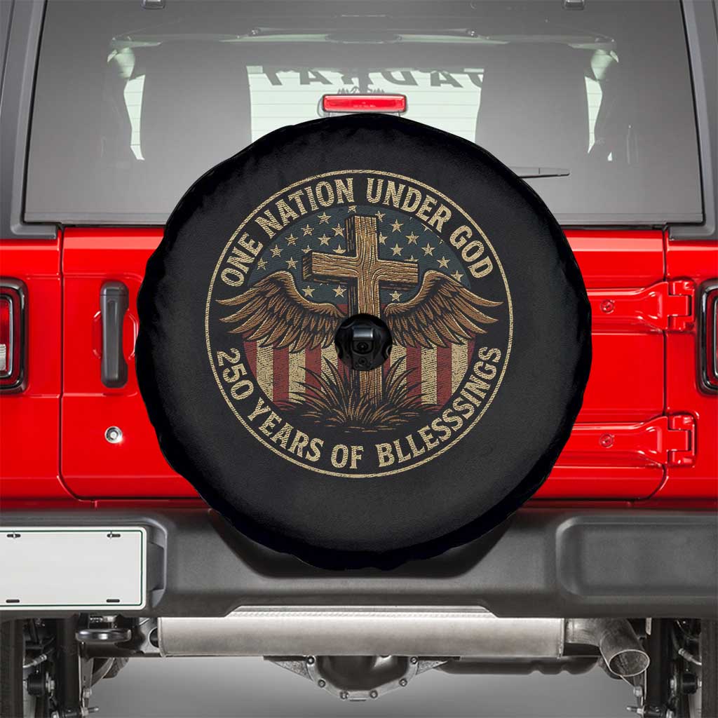 Blessings America 250 Years Spare Tire Cover One Nation Under God USA 250th Anniversary Patriotic Cross - Wonder Print Shop