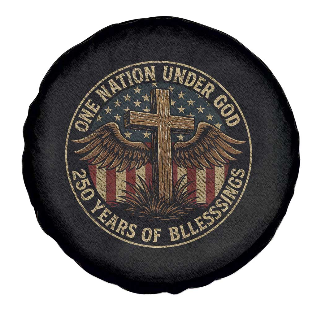 Blessings America 250 Years Spare Tire Cover One Nation Under God USA 250th Anniversary Patriotic Cross - Wonder Print Shop