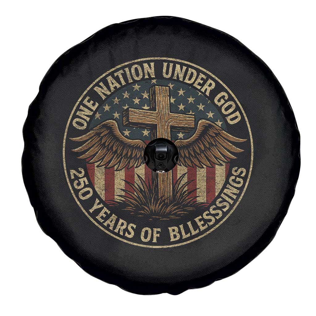 Blessings America 250 Years Spare Tire Cover One Nation Under God USA 250th Anniversary Patriotic Cross - Wonder Print Shop