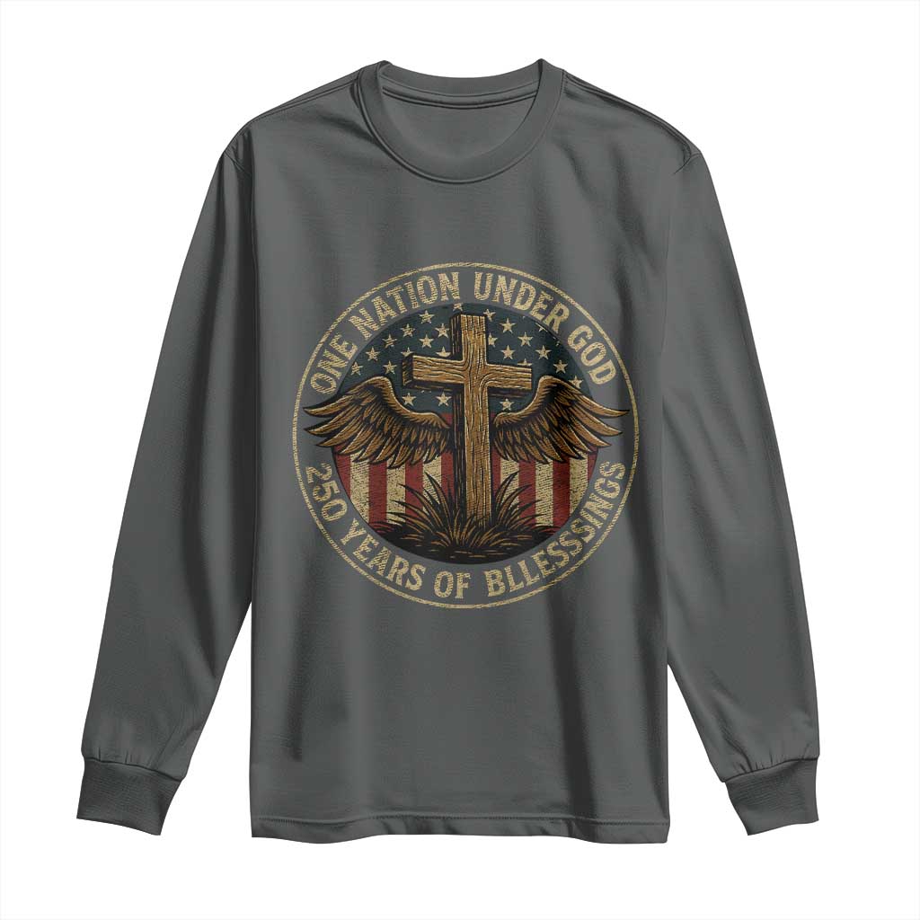 Blessings America 250 Years Long Sleeve Shirt One Nation Under God USA 250th Anniversary Patriotic Cross - Wonder Print Shop