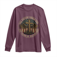 Blessings America 250 Years Long Sleeve Shirt One Nation Under God USA 250th Anniversary Patriotic Cross - Wonder Print Shop