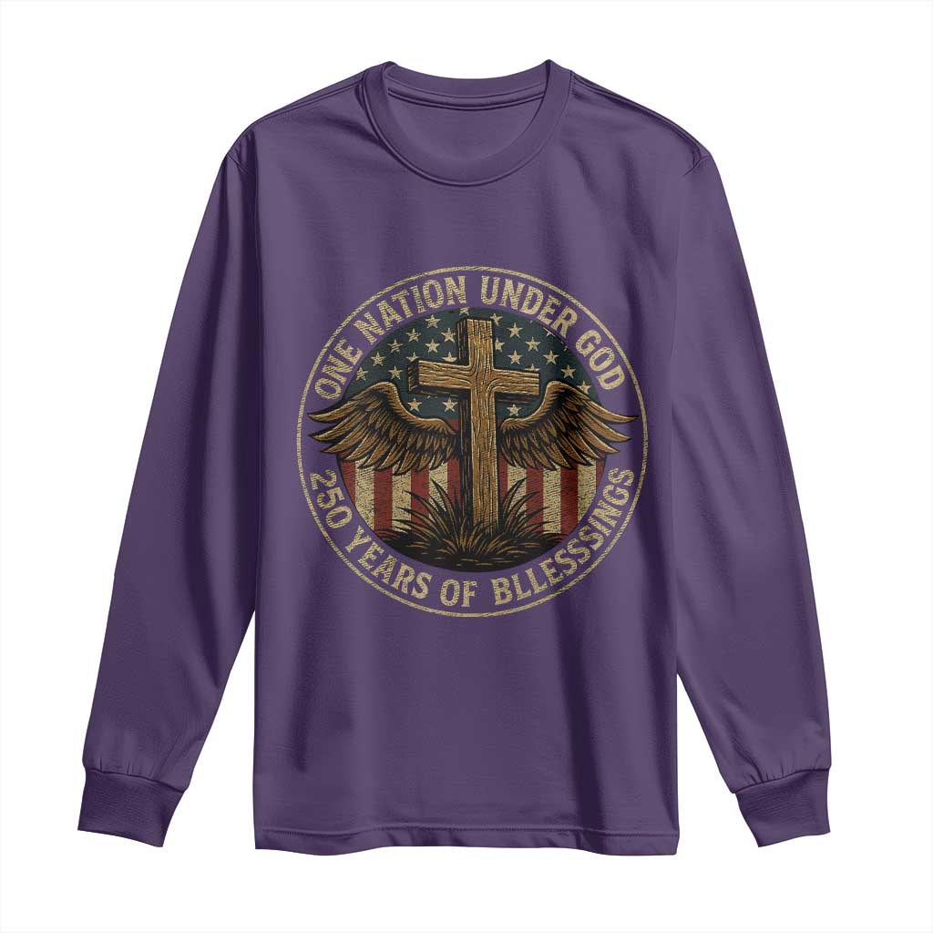 Blessings America 250 Years Long Sleeve Shirt One Nation Under God USA 250th Anniversary Patriotic Cross - Wonder Print Shop