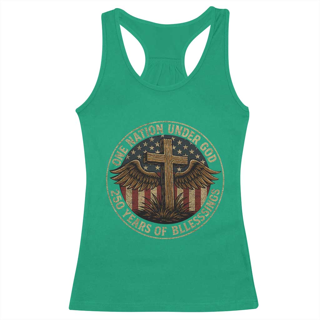 Blessings America 250 Years Racerback Tank Top One Nation Under God USA 250th Anniversary Patriotic Cross - Wonder Print Shop