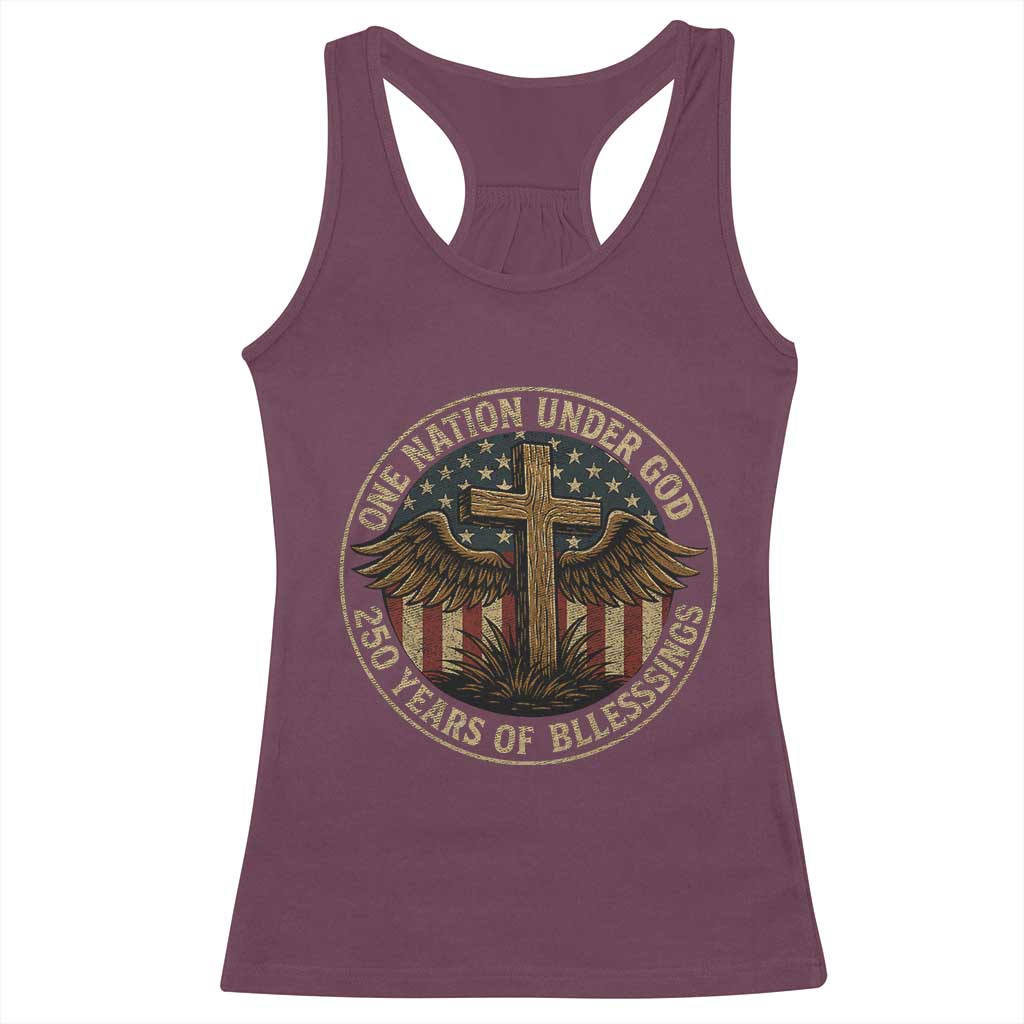 Blessings America 250 Years Racerback Tank Top One Nation Under God USA 250th Anniversary Patriotic Cross - Wonder Print Shop